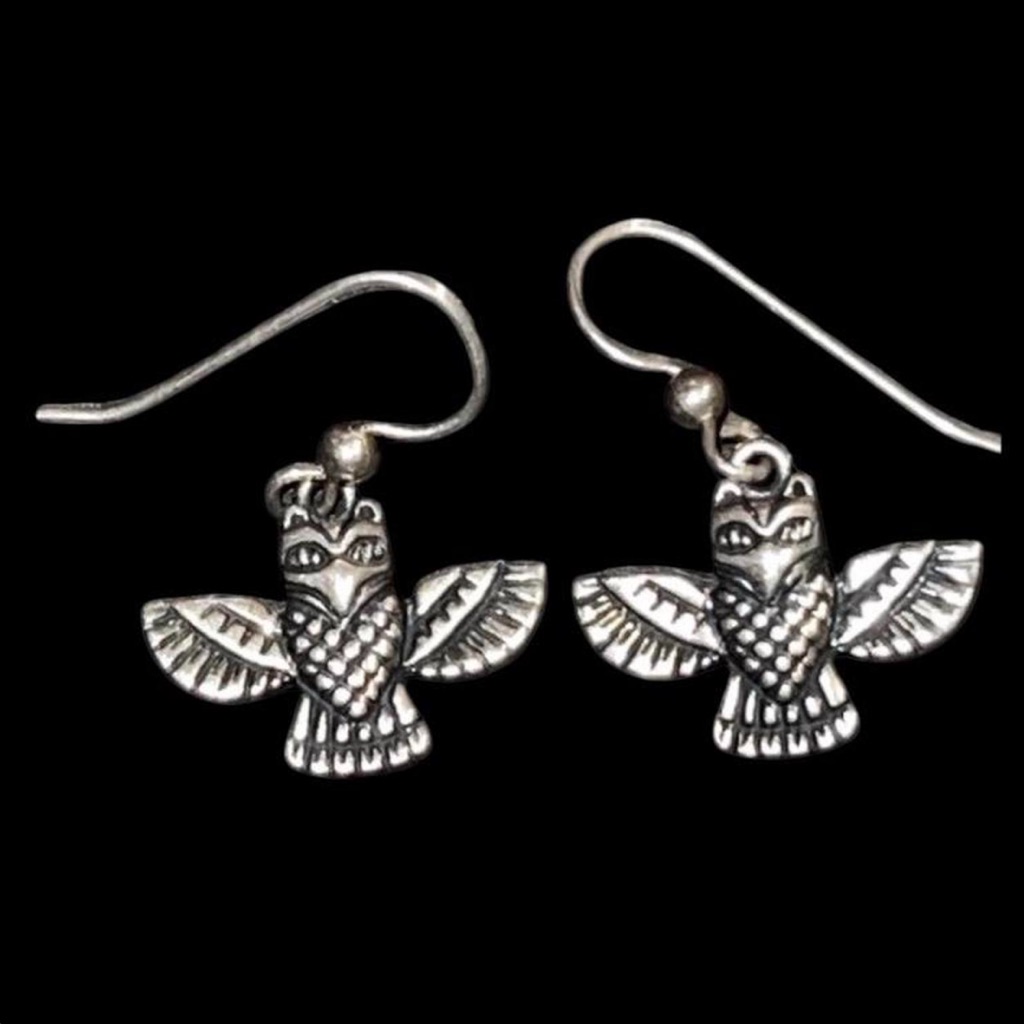 Kabana Sterling Silver 925 Owl Dangle Earrings With French Hook Closure